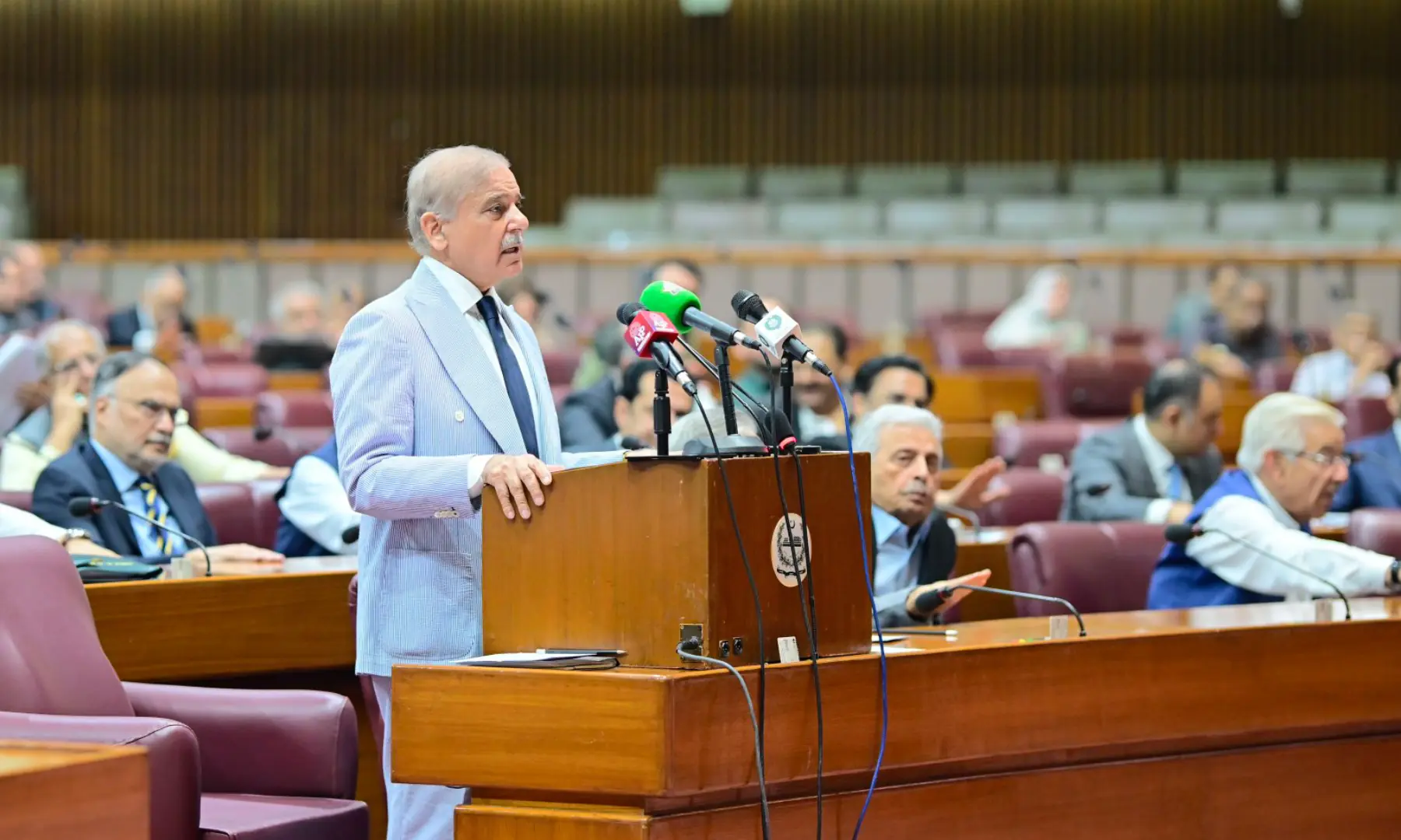 Prime Minister Shehbaz Sharif addresses the NA on Monday. — PMO/X Prime Minister Shehbaz Sharif addresses the NA on Monday. — PMO/X