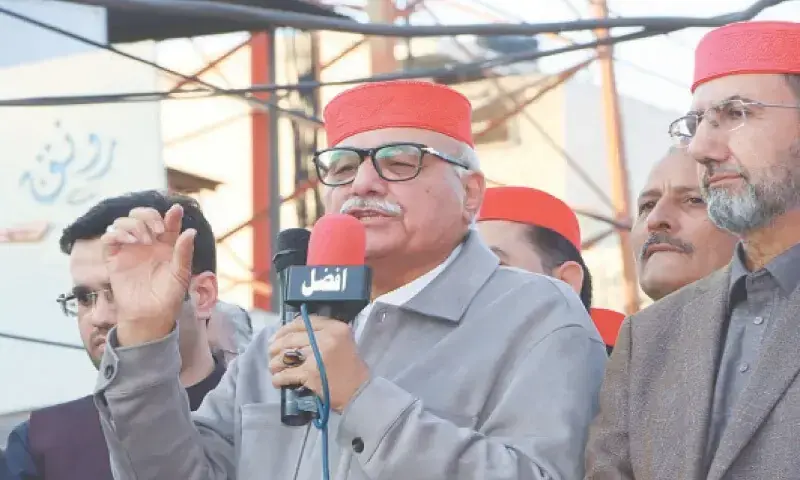 ANP provincial president Mian Iftikhar Hussain addresses a protest rally outside Peshawar Press Club on November 25, 2024. — White Star/File ANP provincial president Mian Iftikhar Hussain addresses a protest rally outside Peshawar Press Club on November 25, 2024. — White Star/File