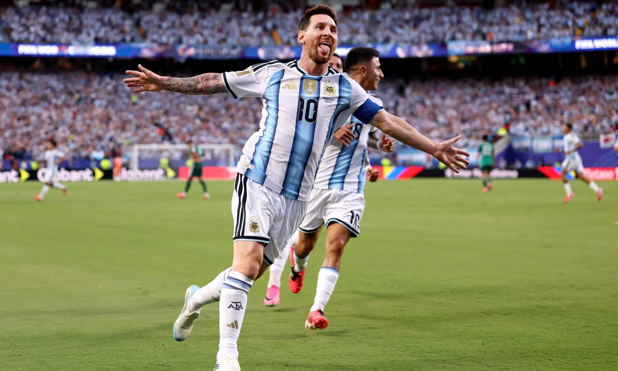 Lionel Messi #10 of Argentina celebrates scoring his team's first goal during the FIFA World Cup 2026 Group J match between Argentina and Algeria at Kansas City Stadium on June 16, 2026 in Kansas City, Missouri. — AFP Lionel Messi #10 of Argentina celebrates scoring his team's first goal during the FIFA World Cup 2026 Group J match between Argentina and Algeria at Kansas City Stadium on June 16, 2026 in Kansas City, Missouri. — AFP