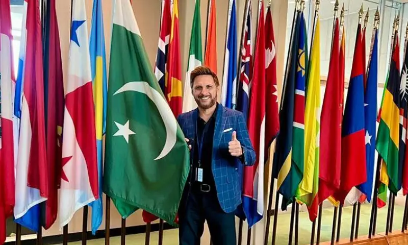 Former Pakistan cricket team captain Shahid Afridi, during his visit to UN Headquarters in New York, on June 17, 2026. — Photo via X/@PakistanUN_NY Former Pakistan cricket team captain Shahid Afridi, during his visit to UN Headquarters in New York, on June 17, 2026. — Photo via X/@PakistanUN_NY