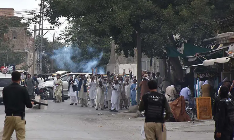 POLICE fire tear gas shells towards the protesters.—INP POLICE fire tear gas shells towards the protesters.—INP