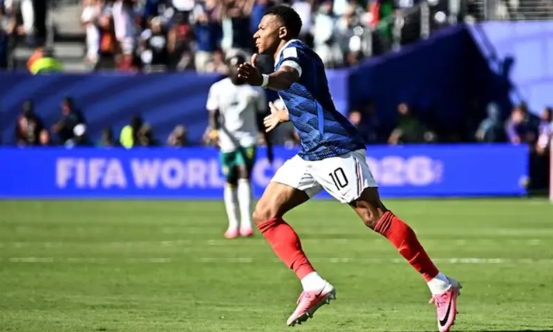 France’s Kylian Mbappe celebrates scoring their third goal in New Jersey, US, June 16, 2026. —Reuters