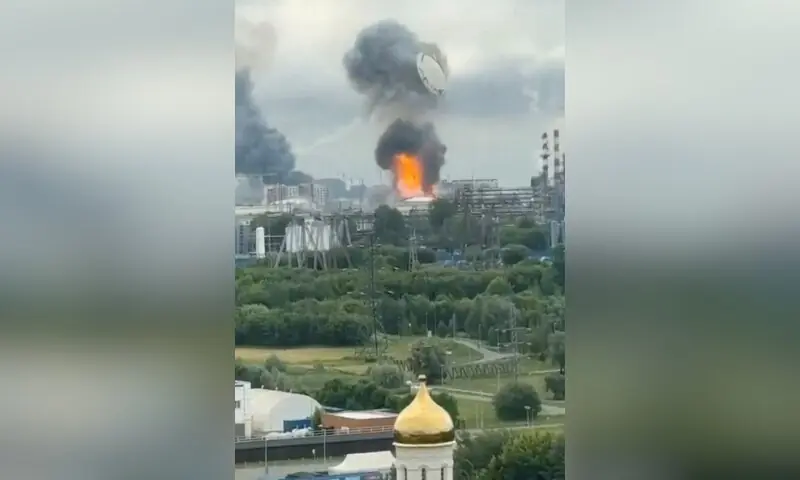 An explosion takes place at the Moscow oil refinery after Ukrainian drone attacks on Moscow, Russia on June 18, 2026. — Reuters