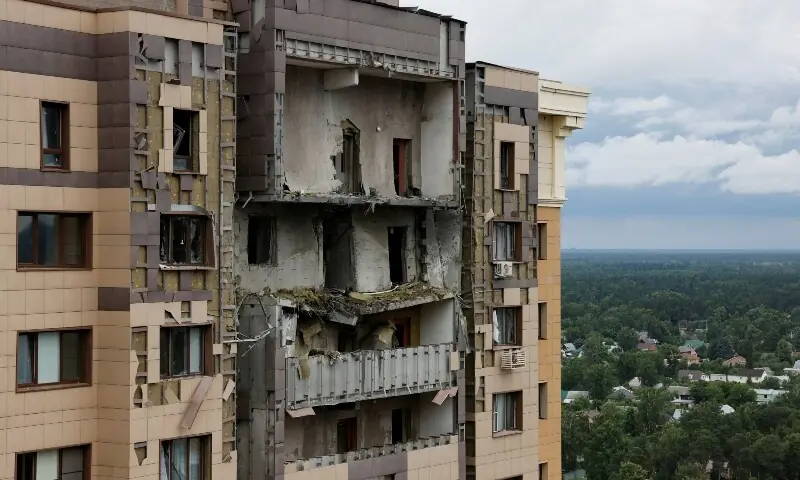 An apartment building damaged in a Ukrainian drone attack in Zhukovsky, in the Moscow region, Russia on June 18, 2026. — Reuters