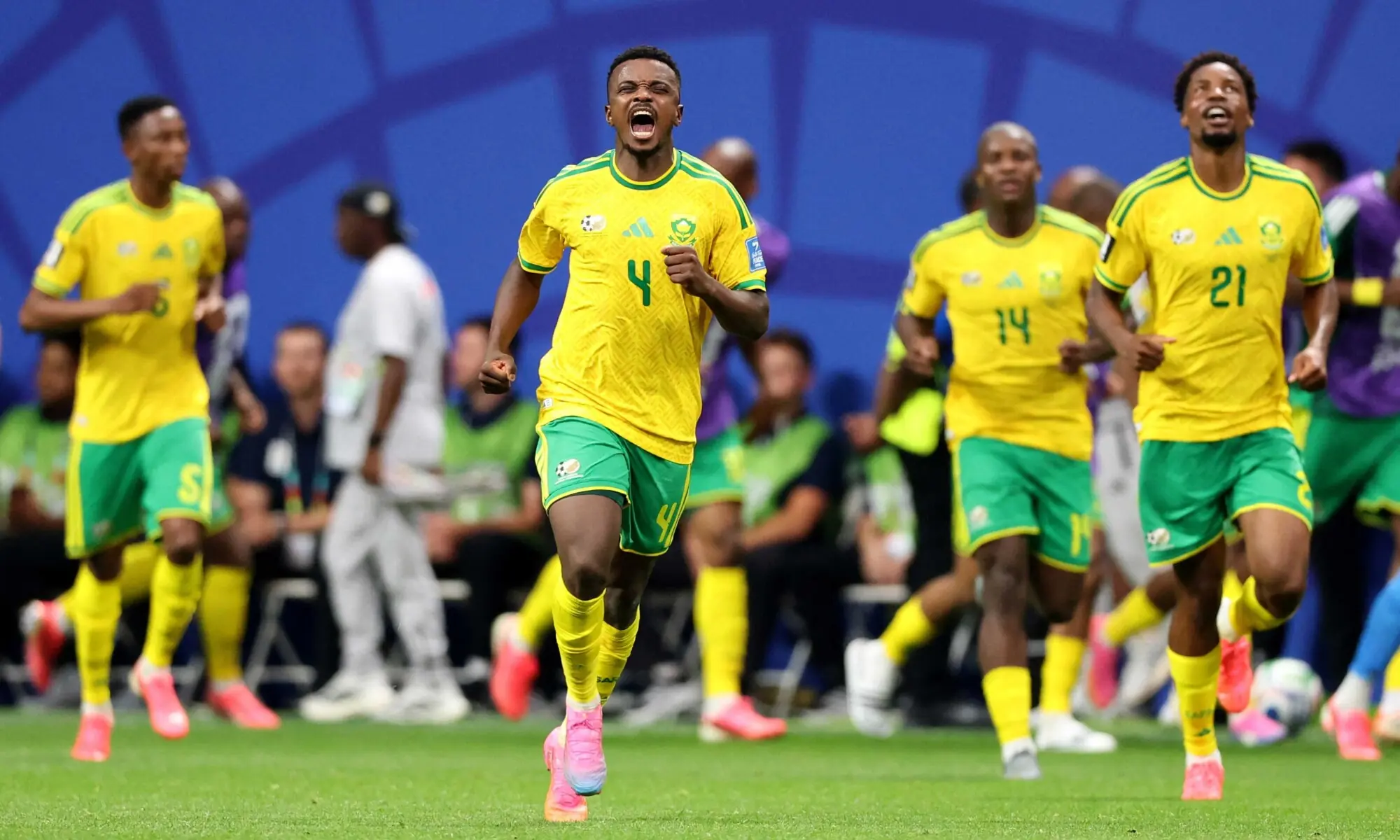 South Africa's Teboho Mokoena celebrates scoring during the 2026 FIFA World Cup Group 'A' match against Czechia at the Atlanta Stadium in Atlanta, Georgia on June 18, 2026.—Reuters South Africa's Teboho Mokoena celebrates scoring during the 2026 FIFA World Cup Group 'A' match against Czechia at the Atlanta Stadium in Atlanta, Georgia on June 18, 2026.—Reuters