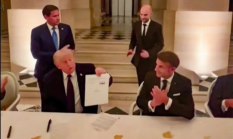 This videograb from footage made available on June 18, 2026, from the X account of French President Emmanuel Macron shows US President Donald Trump (L) and France's President Emmanuel Macron (R) during the signing of a deal with Iran to end the Middle East war, inside Chateau de Versailles, in Versailles southwest of Paris on June 17, 2026. — AFP This videograb from footage made available on June 18, 2026, from the X account of French President Emmanuel Macron shows US President Donald Trump (L) and France's President Emmanuel Macron (R) during the signing of a deal with Iran to end the Middle East war, inside Chateau de Versailles, in Versailles southwest of Paris on June 17, 2026. — AFP