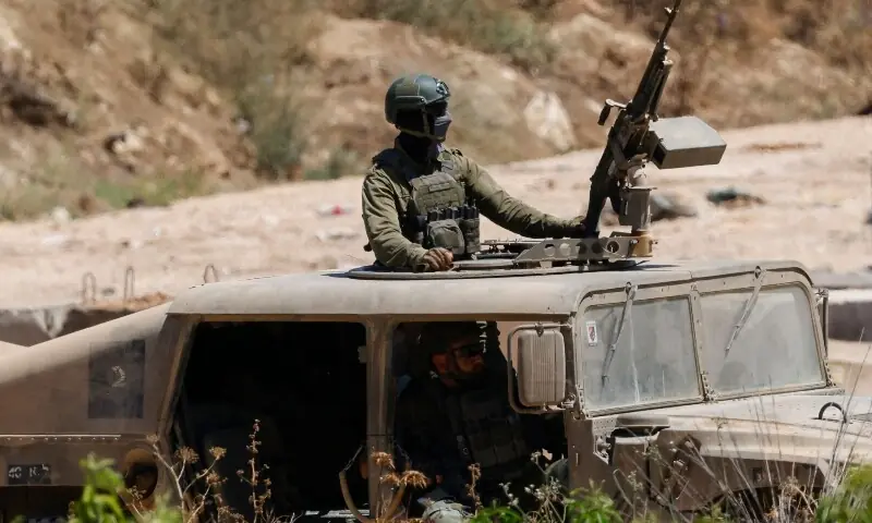 An Israeli army humvee vehicle patrols along the northern region in the Upper Galilee bordering Lebanon on June 18, 2026. &mdash;AFP