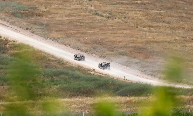 An Israeli army humvee vehicle patrols along the northern region in the Upper Galilee bordering Lebanon on June 18, 2026. &mdash;AFP