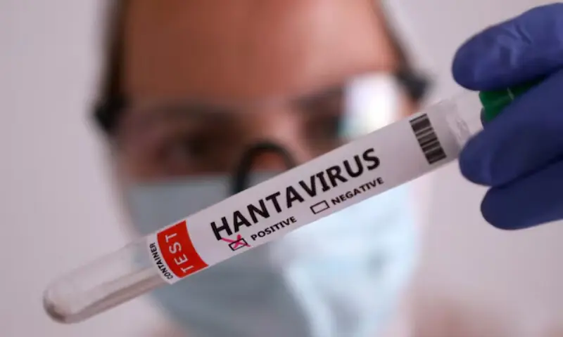 A test tube labelled "Hantavirus positive" is held in this illustration taken May 7, 2026. &mdash; REUTERS