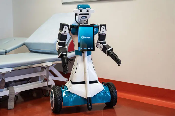 Alter-Ego, a humanoid robot, at a hospital in Milan. The hospital is training the robot to greet and interact with patients.—AFP Alter-Ego, a humanoid robot, at a hospital in Milan. The hospital is training the robot to greet and interact with patients.—AFP