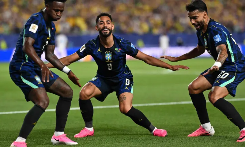Brazil's Matheus Cunha (C) celebrates after scoring against Haiti with team-mates Vinicius Junior (L) and Lucas Paqueta during their 2026 World Cup Group 'C' match at the Philadelphia Stadium in Philadelphia on June 20, 2026. —AFP Brazil's Matheus Cunha (C) celebrates after scoring against Haiti with team-mates Vinicius Junior (L) and Lucas Paqueta during their 2026 World Cup Group 'C' match at the Philadelphia Stadium in Philadelphia on June 20, 2026. —AFP
