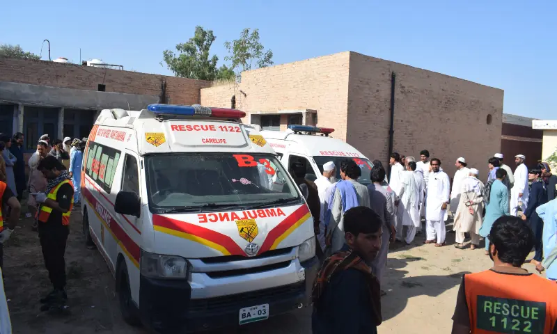 People gather around an ambulance after two explosions in Bannu's Wazir sub-division resulted in multiple casualties on June 20, 2026. — via author People gather around an ambulance after two explosions in Bannu's Wazir sub-division resulted in multiple casualties on June 20, 2026. — via author