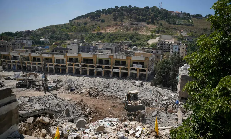 A bulldozer removes the rubble from the main market place destroyed by the Israeli military in the southern city of Nabatieh on June 21, 2026. &mdash; AFP