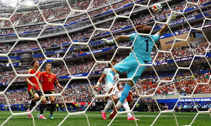 Iran goalkeeper Alireza Beiranvand watches a shot from Belgium's Dodi Lukebakio go wide during their 2026 FIFA World Cup Group 'G' match at the Los Angeles Stadium in Los Angeles, California on June 21, 2026.--Reuters Iran goalkeeper Alireza Beiranvand watches a shot from Belgium's Dodi Lukebakio go wide during their 2026 FIFA World Cup Group 'G' match at the Los Angeles Stadium in Los Angeles, California on June 21, 2026.--Reuters