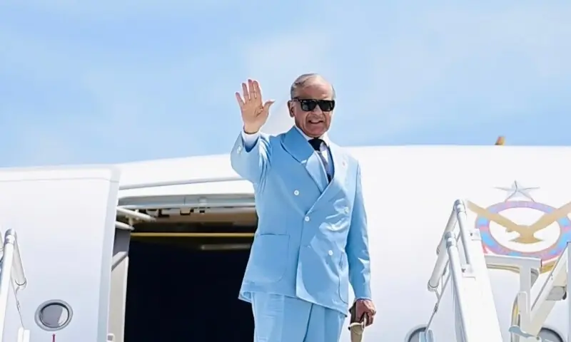 Prime Minister Shehbaz Sharif leaves for Pakistan after participating in the Islamabad MOU, high level discussions، in B&uuml;rgenstock, Switzerland: Zurich June 22. &mdash; PMO