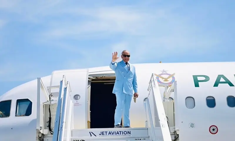 Prime Minister Shehbaz Sharif leaves for Pakistan after participating in the Islamabad MOU, high level discussions، in B&uuml;rgenstock, Switzerland: Zurich June 22. &mdash; PMO