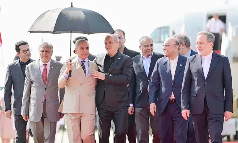 President Asif Ali Zardari, Prime Minister Shehbaz Sharif, and others receive Iranian President Masoud Pezeshkian at the Nur Khan Airbase upon his arrival on June 23. — White Star President Asif Ali Zardari, Prime Minister Shehbaz Sharif, and others receive Iranian President Masoud Pezeshkian at the Nur Khan Airbase upon his arrival on June 23. — White Star