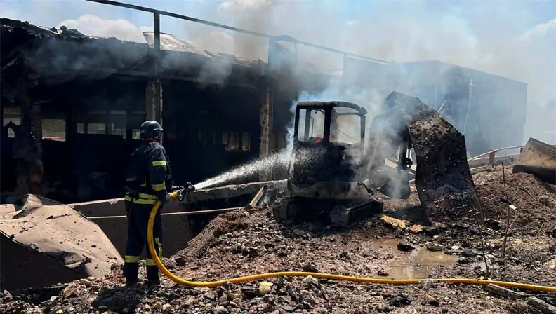 A firefighter works at the site of a Russian missile strike in Kryvyi Rih, Dnipropetrovsk region, Ukraine.&mdash;Reuters