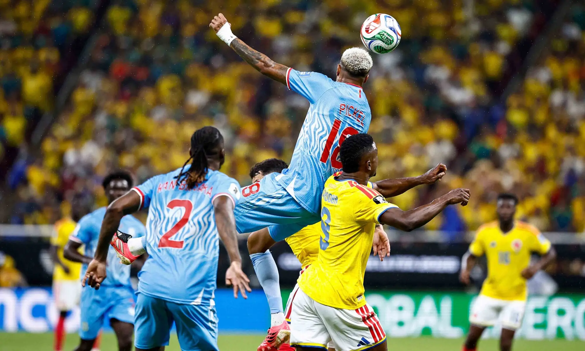 Congo DR's midfielder #18 Charles Pickel and Colombia's forward #09 Jhon Cordoba fight for the ball during the 2026 World Cup Group K football match between Colombia and Democratic Republic of Congo at the Guadalajara Stadium in Zapopan on June 23, 2026. — AFP Congo DR's midfielder #18 Charles Pickel and Colombia's forward #09 Jhon Cordoba fight for the ball during the 2026 World Cup Group K football match between Colombia and Democratic Republic of Congo at the Guadalajara Stadium in Zapopan on June 23, 2026. — AFP