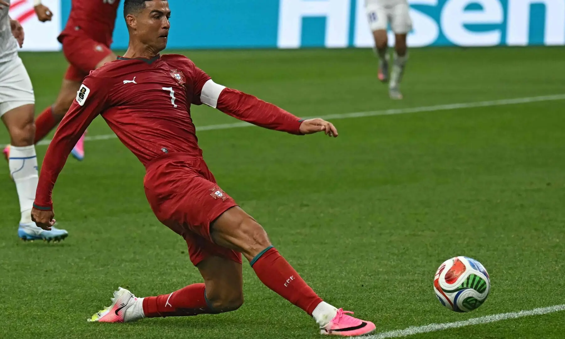 Portugal&rsquo;s Cristiano Ronaldo in action before Abduvohid Nematov scores an own goal and Portugal&rsquo;s fourth in Houston Stadium, Houston, Texas, US. June 23, 2026. &mdash;Reuters