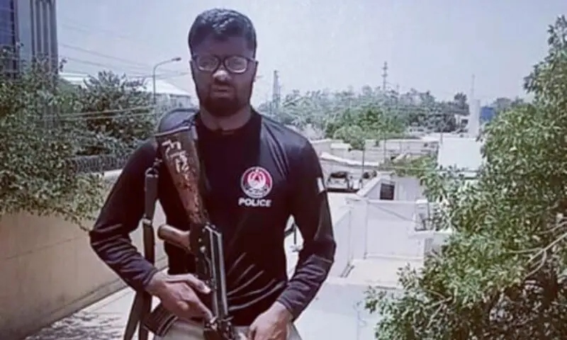 Abdul Saboor, international athlete of Pakistan Police, on duty in Quetta. — Balochistan Police Sports Board