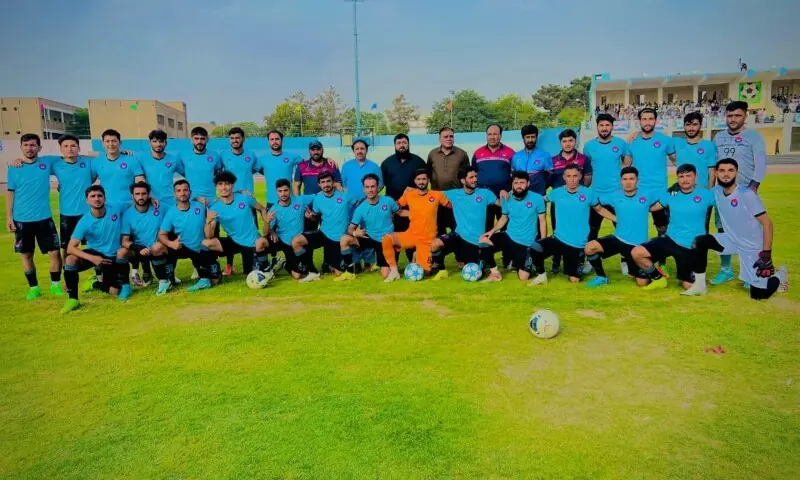 Pakistan Police Football Team gathered at the stadium ahead of the match. — Balochistan Police Sports Board