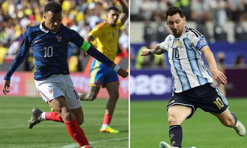 A combination photo shows France’s Kylian Mbappe and Argentina’s Lionel Messi during teh 2026 FIFA World Cup. — AFP