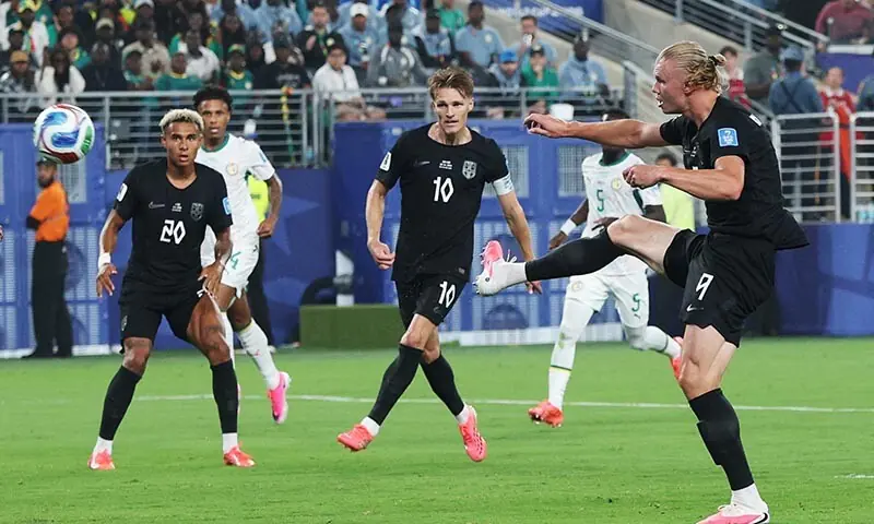 Norway’s Erling Haaland scores his team’s third goal during their 2026 FIFA World Cup match against Senegal at the New York/New Jersey Stadium in East Rutherford, New Jersey, the US on June 22, 2026. — Reuters