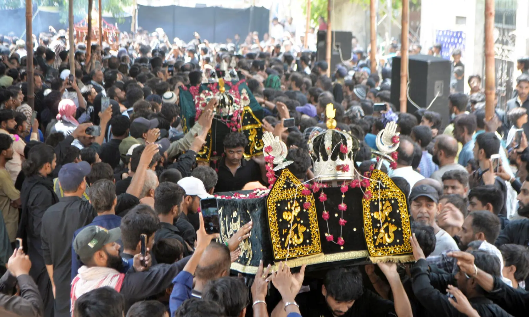 Mourners during a Muharram 9 procession in Hyderabad&rsquo;s Latifabad on June 25, 2026. &mdash; Umair Ali