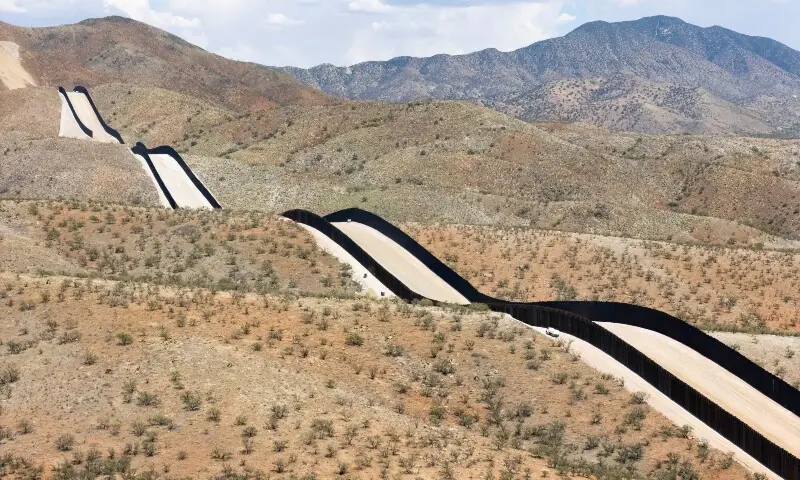A drone view of the newly constructed second US-Mexico border fence, east of Nogales in Kino Springs, Arizona, the US on June 24, 2026. &mdash; Reuters