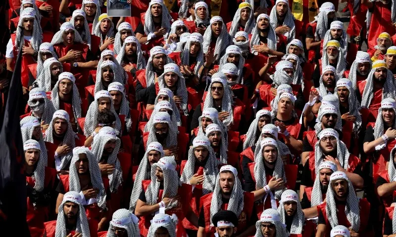 Shi&rsquo;ite mourners mark Ashura, the holiest day on the Shi&rsquo;ite Muslim calendar, in the southern suburbs of Beirut, Lebanon, June 26, 2026.&mdash;AFP