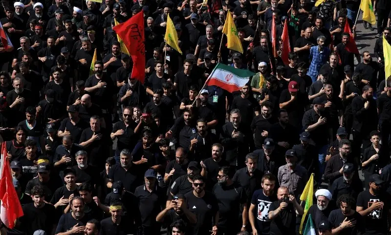 Shi&rsquo;ite mourners mark Ashura, the holiest day on the Shi&rsquo;ite Muslim calendar, in the southern suburbs of Beirut, Lebanon, June 26, 2026.&mdash;AFP