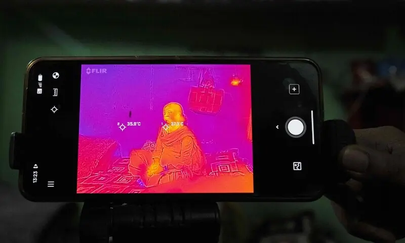 This picture taken on June 22, 2026 shows Durga Devi through a thermal imaging camera used to record temperature at her house in New Delhi. &mdash;AFP