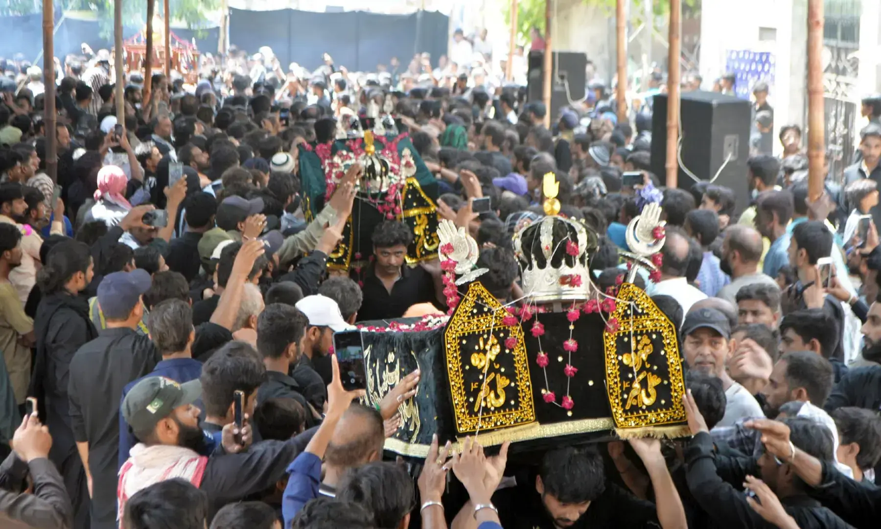 Mourners during a Muharram 9 procession in Hyderabad's Latifabad on June 25, 2026. &mdash; Umair Ali