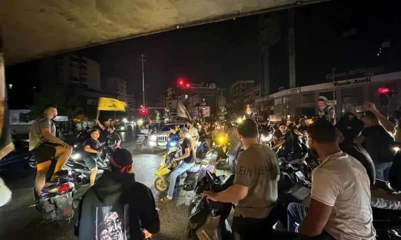 Hezbollah supporters block the old airport road in the southern suburbs of Beirut, with burning tires to protest against the trilateral agreement that was signed between the US, Israel and Lebanon on June 27, 2026. &mdash;AFP
