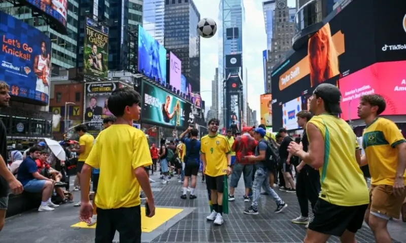 Some supporters have taken to playing soccer in Times Square. &mdash;AFP