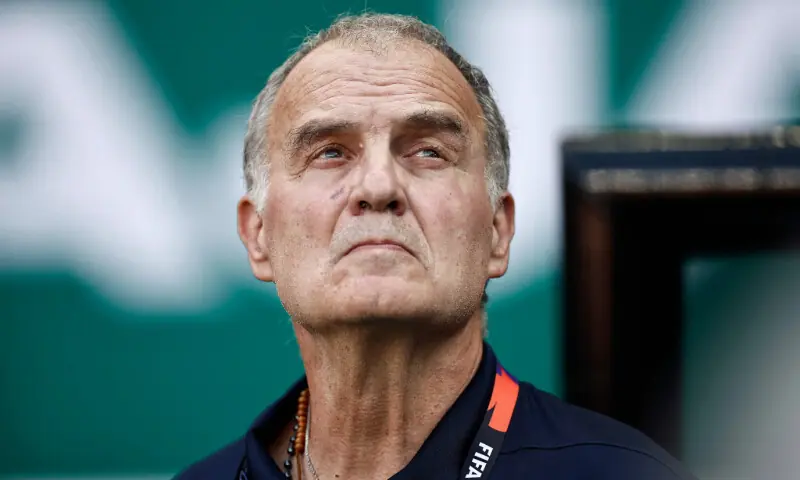 Uruguay head coach Marcelo Bielsa looks on ahead of the 2026 FIFA World Cup Group 'H' match between Uruguay and Spain at the Guadalajara Stadium in Zapopan on June 26, 2026.--AFP