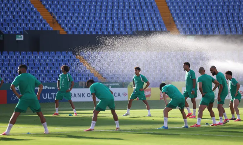 MONTERREY: Morocco players attend a practice session at the Universitario Stadium.&mdash;AFP