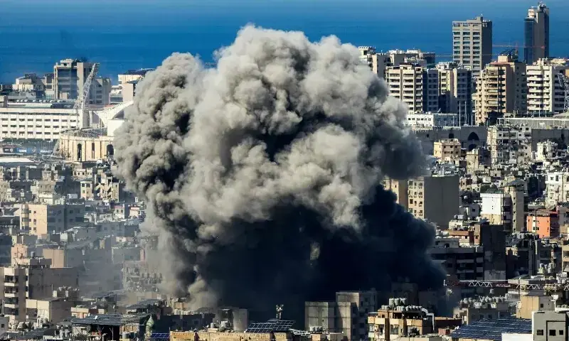 Smoke billows from the site of an Israeli air strike in the southern suburbs of the Lebanese capital, Beirut, on March 9. &mdash; AFP/File