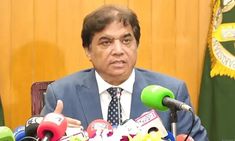 Minister for Railways Hanif Abbasi addresses a press conference in Lahore . &mdash; DawnNewsTV/File