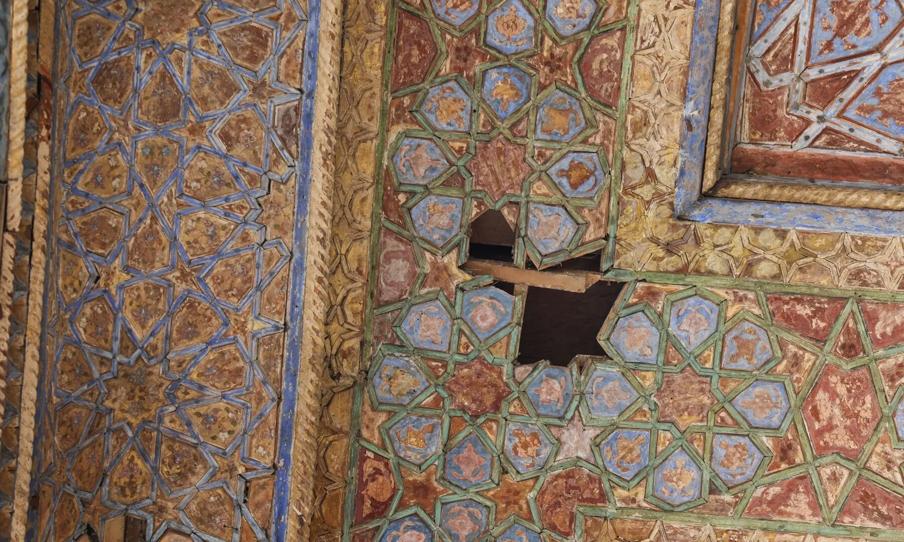 Damaged decorated wall inside the Chehel Sotoun Palace near Naqsh-i Jahan Square, a Unesco World Heritage site, amid the US-Israeli conflict with Iran, in Isfahan, Iran, on March 23, 2026. &mdash; Reuters