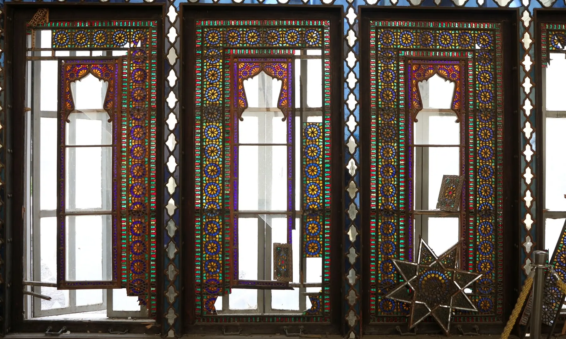 Damaged stained glass windows inside the Hall of Mirrors (Talar-e Ayne) at Golestan Palace, a Unesco World Heritage site, amid the US-Israeli conflict with Iran, in Tehran, Iran, March 21, 2026. &mdash; Reuters