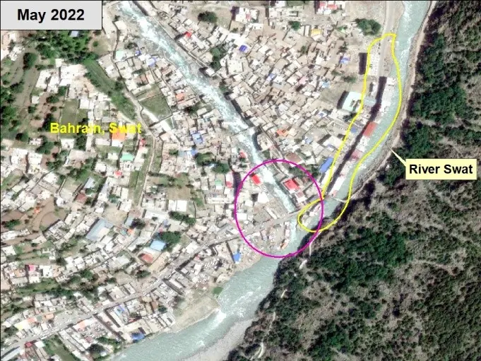  Normal river water as of May 2022 appears light blue in this satellite image of River Swat and its tributary. &mdash; via Space4Climate