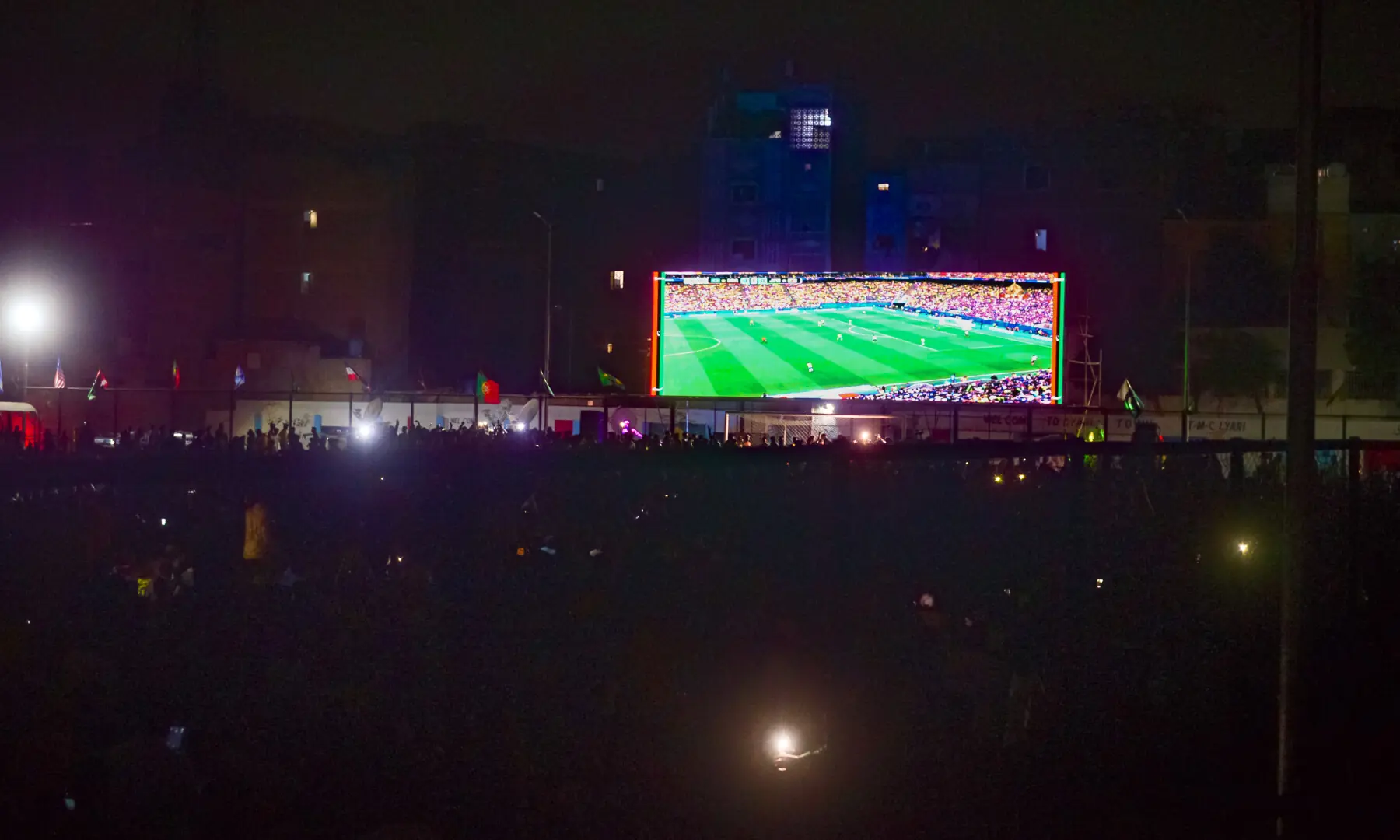 A screening of the FIFA World Cup match between Brazil and Japan is underway at Lyari International Football Stadium in Karachi on June 29, 2026. &mdash; Tahir Jamal