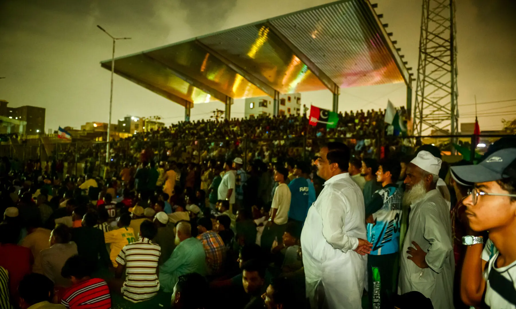 Football fans watch a screening of the FIFA World Cup match between Brazil and Japan at Lyari International Football Stadium in Karachi on June 29, 2026. &mdash; Tahir Jamal