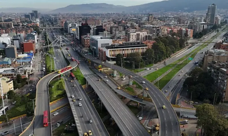 A drone view of Transmilenio buses running along an avenue during "No Car Day" in Bogota, Colombia February 5, 2026. — Reuters A drone view of Transmilenio buses running along an avenue during "No Car Day" in Bogota, Colombia February 5, 2026. — Reuters