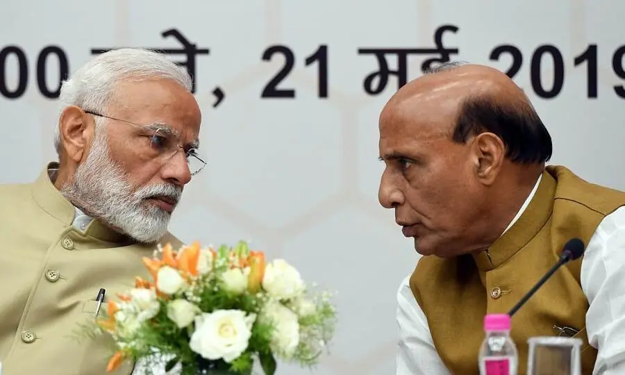 Bharatiya Janata Party (BJP) leader and Home Minister Rajnath Singh talks with Indian Prime Minister Narendra Modi (L) during an event. — AFP/File Bharatiya Janata Party (BJP) leader and Home Minister Rajnath Singh talks with Indian Prime Minister Narendra Modi (L) during an event. — AFP/File