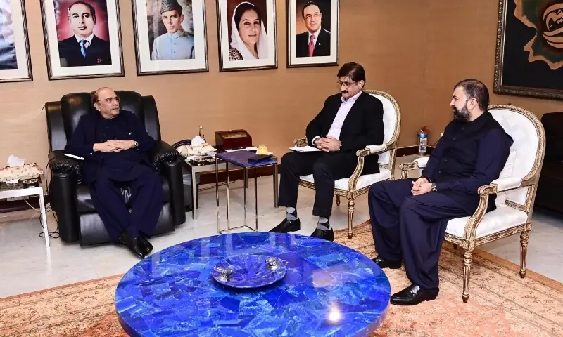 President Asif Ali Zardari in a meeting with Chief Minister Sindh Syed Murad Ali Shah and Chief Minister Balochistan Mir Sarfraz Bugti at Bilawal House in Karachi on July 1. — Press Information Department (PID) President Asif Ali Zardari in a meeting with Chief Minister Sindh Syed Murad Ali Shah and Chief Minister Balochistan Mir Sarfraz Bugti at Bilawal House in Karachi on July 1. — Press Information Department (PID)