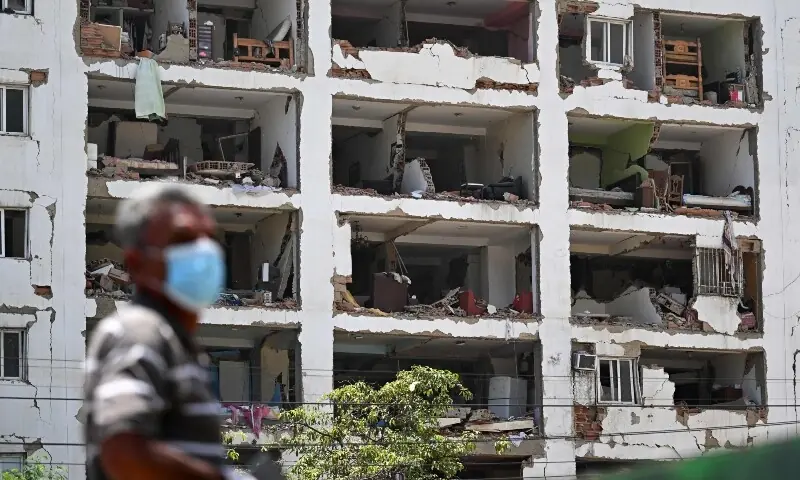 View of a damaged building in Caraballeda, La Guaira state, Venezuela, on July 1, 2026, following the June 24 twin earthquakes. — AFP