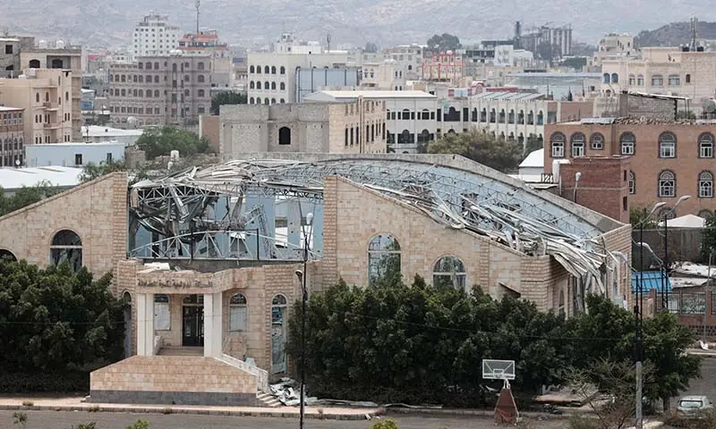 A sports hall building that was damaged by an airstrike in Sanaa, Yemen on June 24, 2026. &mdash; Reuters/File
